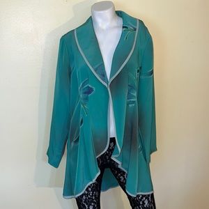 Elegant Teal Blazer with Floral Accents
